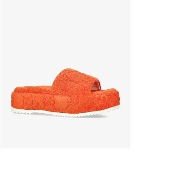 NIB Gucci orange terry cloth platform slides sandals IT 39.5/ US 9.5 - Picture 1 of 9